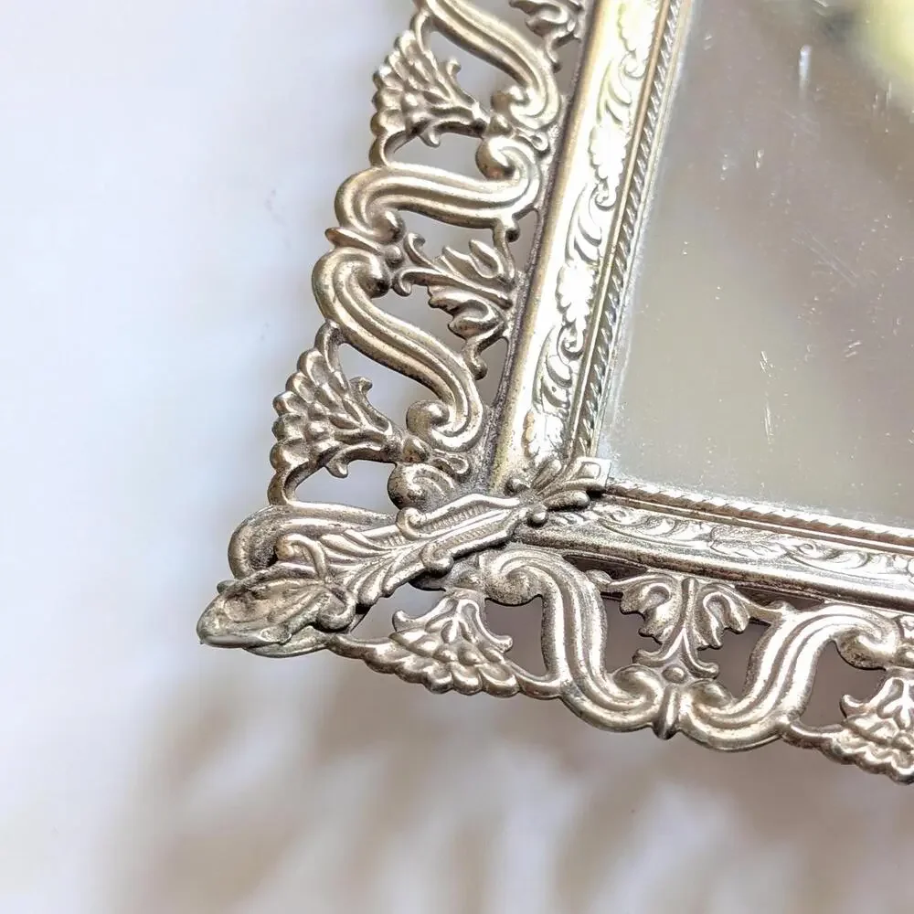 Vintage Mirrored Vanity Tray with Filigree Detail - Hollywood Regency O